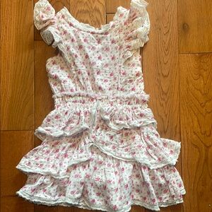 LoveShackFancy Pink and White Ruffled Tiered Sundress
